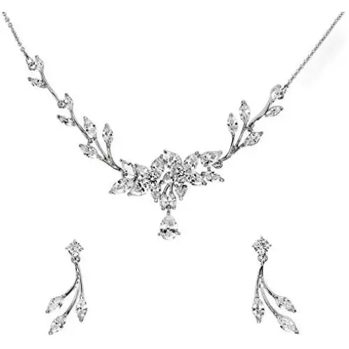 Faship Gorgeous CZ Crystal Floral Necklace Earrings Set Faship Gorgeous CZ Crystal Floral Necklace Earrings Set