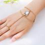 Chicque Boho Hand Chain Rhinestone Finger Ring Bracelet Bead Hand Jewelry for Women and Girls (Gold)