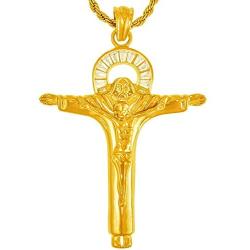 LIFETIME JEWELRY Large CZ Halo Jesus Pendant Cross Necklace 24k Gold Plated