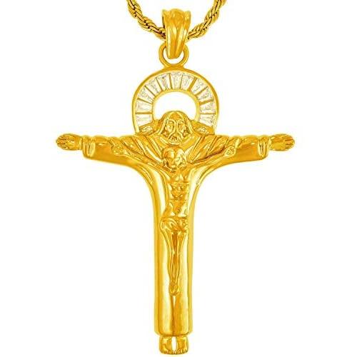 LIFETIME JEWELRY Large CZ Halo Jesus Pendant Cross Necklace 24k Gold Plated