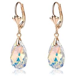 Swarovski Crystal Teardrop Leverback Dangle Earrings for Women Fashion 14K Gold Plated Hypoallergenic Jewelry