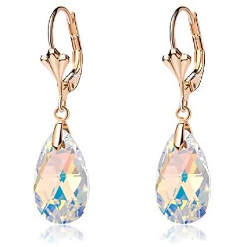 Swarovski Crystal Teardrop Leverback Dangle Earrings for Women Fashion 14K Gold Plated Hypoallergenic Jewelry
