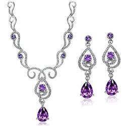 Neoglory Purple Cubic Zirconia Teardrop Jewelry Set Necklace Earrings Wedding Bridal Women Jewelry embellished with Crystals from Swarovski