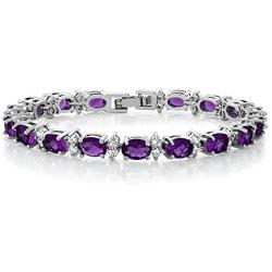 Gem Stone King 20.00 Ct Oval & Round Purple Color Cubic Zirconias CZ Womens Tennis Bracelet 7 Inch