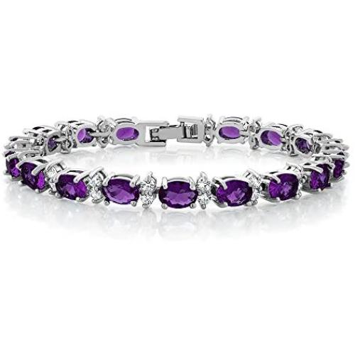 Gem Stone King 20.00 Ct Oval & Round Purple Color Cubic Zirconias CZ Womens Tennis Bracelet 7 Inch
