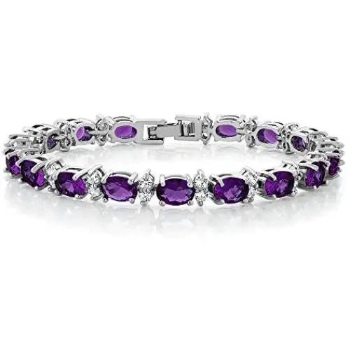 Gem Stone King 20.00 Ct Oval & Round Purple Color Cubic Zirconias CZ Womens Tennis Bracelet 7 Inch