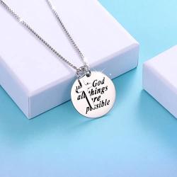 925 Sterling Silver Faith Hope Religious Jewelry Cross Necklace With God All Things Are Possible Inspirational for Women Girls Teens