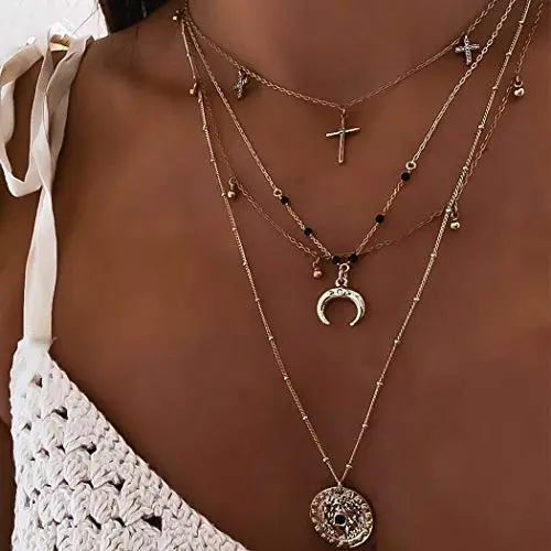 Acedre Boho Heart Cross Choker Necklace Moon Crescent Layered Necklaces Gold Bar Key Necklace Chains Adjustable Neck Jewelry Accessory for Women and Girls (C) Acedre Boho Heart Cross Choker Necklace Moon Crescent Layered Necklaces Gold Bar Key Necklace Chains Adjustable Neck Jewelry Accessory for Women and Girls (C)