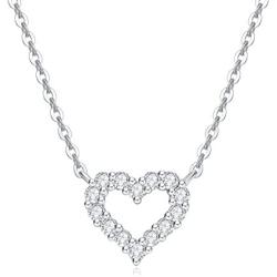 Carleen Solid Real Gold Round Diamond Small Tiny Love Open Heart Dainty Pendant Necklace Delicate Jewelry for Women Girls, 16+2'' Solid Gold Chain