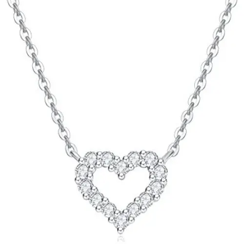 Carleen Solid Real Gold Round Diamond Small Tiny Love Open Heart Dainty Pendant Necklace Delicate Jewelry for Women Girls, 16+2'' Solid Gold Chain Carleen Solid Real Gold Round Diamond Small Tiny Love Open Heart Dainty Pendant Necklace Delicate Jewelry for Women Girls, 16+2'' Solid Gold Chain
