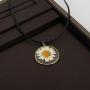 CENWA Daisy Flower Necklace Real Dried Flower Black Leather Necklace Handmade Pressed Flowers Jewelry Gift for Nature Lovers Mori Girl