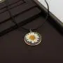 CENWA Daisy Flower Necklace Real Dried Flower Black Leather Necklace Handmade Pressed Flowers Jewelry Gift for Nature Lovers Mori Girl