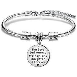 KENYG The Love Between A Mother and Daughter is Forever Round Shape Pendant Snake Bracelet Bangle for Mother