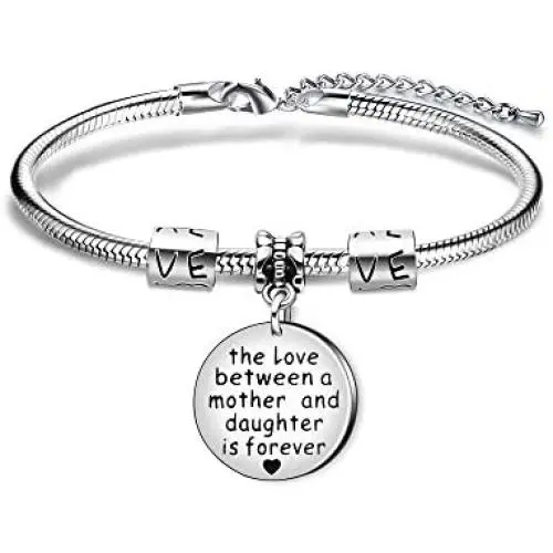 KENYG The Love Between A Mother and Daughter is Forever Round Shape Pendant Snake Bracelet Bangle for Mother
