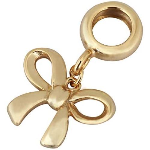 Gold Plated 925 Sterling Silver Charm Lucky Ribbon Bow Charm Bead for All Charm Bracelet Necklace Women Birthday Gift Compatible with Pandora EC567