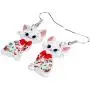 NEWEI Acrylic Anime Floral Cat Kitten Earrings Big Drop Dangle Animal Jewelry for Women Girls Party Gifts charm Decoration