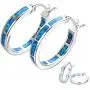 Life Stage White/Blue Fire Opal 925 Sterling Silver Round Hoop Dangle Earrings Womens Fashion Jewelry