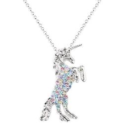 luomart Girls Unicorn Pendant Necklaces Jewelry Gift White Gold Plated Austrian Crystal Birthstone for Teens Women