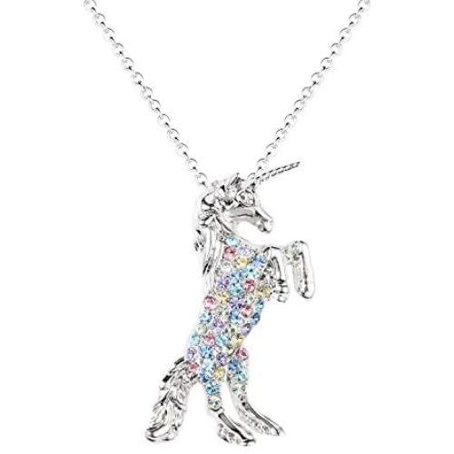 luomart Girls Unicorn Pendant Necklaces Jewelry Gift White Gold Plated Austrian Crystal Birthstone for Teens Women