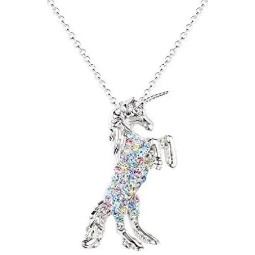 luomart Girls Unicorn Pendant Necklaces Jewelry Gift White Gold Plated Austrian Crystal Birthstone for Teens Women
