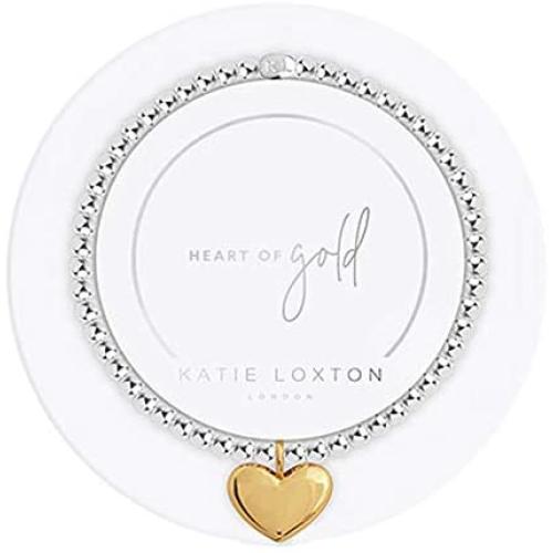 Katie Loxton Sweet Sayings Heart of Gold Womens Silver Plated Boxed Stretch Charm Bracelet