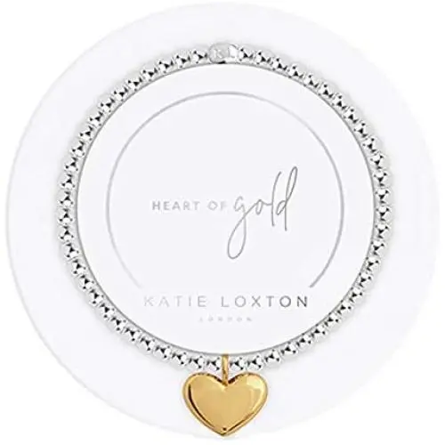 Katie Loxton Sweet Sayings Heart of Gold Womens Silver Plated Boxed Stretch Charm Bracelet