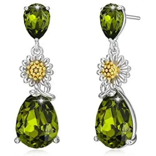 AOBOCO Sterling Silver, Green Peridot Dangle Earrings, Synthetic Simulated Gemstone Teardrop Dangle Earrings with Pear Shape Olivine Crystals AOBOCO Sterling Silver, Green Peridot Dangle Earrings, Synthetic Simulated Gemstone Teardrop Dangle Earrings with Pear Shape Olivine Crystals
