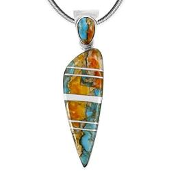 Spiny Turquoise Pendant Necklace in Sterling Silver 925 (Select Style)