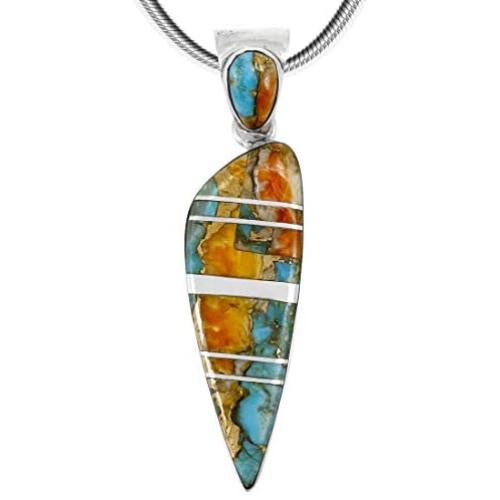 Spiny Turquoise Pendant Necklace in Sterling Silver 925 (Select Style)