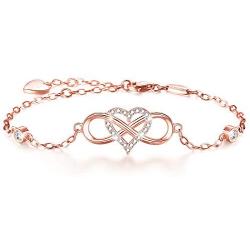 BlingGem Bracelets for Women 925 Sterling Silver Dainty Religious Cross Faith Infinity Heart Love Symbol Sideways Cross God Blessed Bracelet Confirmation Mothers Gift for Mom Women