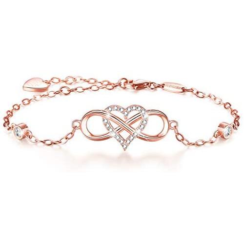 BlingGem Bracelets for Women 925 Sterling Silver Dainty Religious Cross Faith Infinity Heart Love Symbol Sideways Cross God Blessed Bracelet Confirmation Mothers Gift for Mom Women