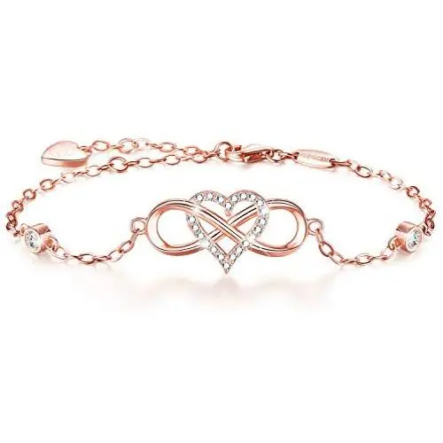 BlingGem Bracelets for Women 925 Sterling Silver Dainty Religious Cross Faith Infinity Heart Love Symbol Sideways Cross God Blessed Bracelet Confirmation Mothers Gift for Mom Women