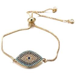 Halukakah Evil Eye Bracelet for Women,24K Real Yellow Gold Plated/Plated Platinum White Gold Finish Diamonds Multicolor Chain Size Adjustable up to 9'' Handmade Jewelry with Free Giftbox