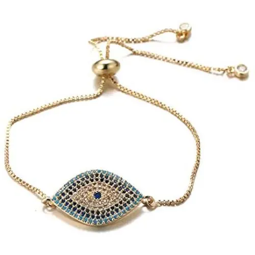 Halukakah Evil Eye Bracelet for Women,24K Real Yellow Gold Plated/Plated Platinum White Gold Finish Diamonds Multicolor Chain Size Adjustable up to 9'' Handmade Jewelry with Free Giftbox Halukakah Evil Eye Bracelet for Women,24K Real Yellow Gold Plated/Plated Platinum White Gold Finish Diamonds Multicolor Chain Size Adjustable up to 9'' Handmade Jewelry with Free Giftbox