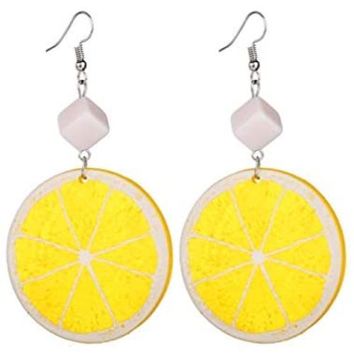 YOOE Geometric Cube Circle Tangerine Slices Lemon Dangle Earrings,Colorful Acrylic Fruits Pendant Earrings for Women Girls Birthday Gifts