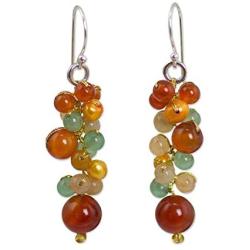 NOVICA Multi-Gem Dyed Cultured Freshwater Pearl Silver Plated Hook Earrings, Golden Vineyard