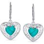 Bali Style Stabilized Turquoise Heart Shape Fish Hook Drop Earrings For Women Scroll Filigree 925 Sterling Silver