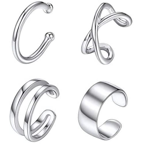 ChicSilver 925 Sterling Silver Ear Cuff Non Piercing Clip on Cartilage Earrings for Women Teengirls (with Gift Box)