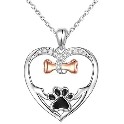 S925 Sterling Silver Cute Paw Print Heart Pendant Necklace for Dog Lover Women Paw Jewelry 18 inches S925 Sterling Silver Cute Paw Print Heart Pendant Necklace for Dog Lover Women Paw Jewelry 18 inches
