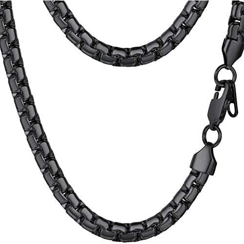 PROSTEEL Stainless Steel Flat Box Chain Necklace, Silver/Gold/Black Tone, Nickel-Free, Hypoallergenic Necklace, W: 4mm/6mm, L: 14/18/20/22/24/26/28/30 inch, Come Gift Box