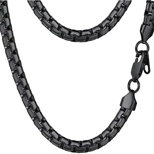 PROSTEEL Stainless Steel Flat Box Chain Necklace, Silver/Gold/Black Tone, Nickel-Free, Hypoallergenic Necklace, W: 4mm/6mm, L: 14/18/20/22/24/26/28/30 inch, Come Gift Box