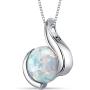 Peora Created White Opal Pendant Necklace in Sterling Silver, Open Wave Round Solitaire Design, 8mm, 1.75 Carats with 18 inch Chain