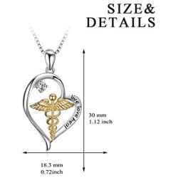 YFN 925 Sterling Silver Caduceus Angel Nursing Themed Pendant Necklace 18''