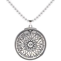 VASSAGO Stainless Steel Fourth Pentacle of Mercury Pendant Necklace Key of Solomon Seal Round Charm Wide Chain Talisman Jewelry for Men