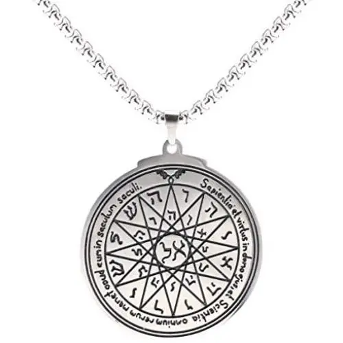 VASSAGO Stainless Steel Fourth Pentacle of Mercury Pendant Necklace Key of Solomon Seal Round Charm Wide Chain Talisman Jewelry for Men VASSAGO Stainless Steel Fourth Pentacle of Mercury Pendant Necklace Key of Solomon Seal Round Charm Wide Chain Talisman Jewelry for Men