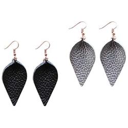 Genuine Leather Earrings Set Teardrop Petal Leaf Leather Dangle Earrings Leather Feather Drop Earring for Women Girls, S/M/L