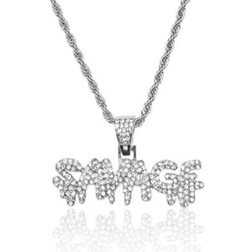 Halukakah Gold Chain with Bubble Letter King/Gang/Trap/Savage Iced Out,Diamond Necklace for Men 18k Real Gold Plated/Platinum White Gold Finish with Rope Chain 24''/Tennis Chain 20'' Free Giftbox
