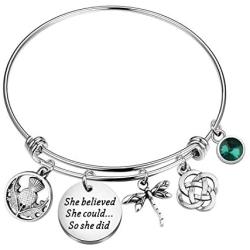 BLEOUK Outlander Gift Sasenach Inspired Jewelry Gift She Believed She Could So She Did Outlander Scottish Thistle Dragonfly Charm Bracelet