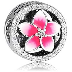 CKK Charm Classic Flower Charm S925 Sterling Silver Bead Compatible with Pandora Bracelet Women DIY Jewelry (Gradient Pink)