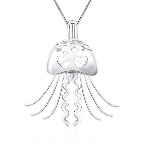 LGSY Sterling Silver Jellyfish Pearl Cage Pendants for Women, Design Pearl Cage Pendants for Pearl Jewelry Making, Essential Oil Diffuser Lockets for Pearl Jewelry